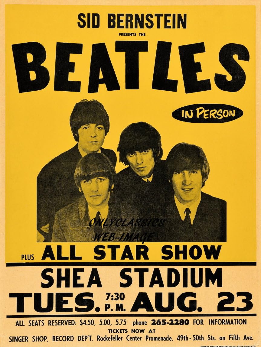 The Beatles 大型ポスター Amazon.com: 1966 The Beatles Shea Stadium NY Concert 12x16 Poster
